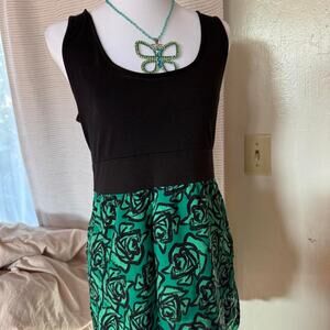 Y2k fairy grunge black and green rose print mini dress